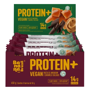 Protein+ Vegano Pasta de Amendoim e Caramelo Salgado caixa com 9un de 50g