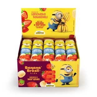 Banana Brasil Kids com cobertura de morango caixa com 20un de 22g